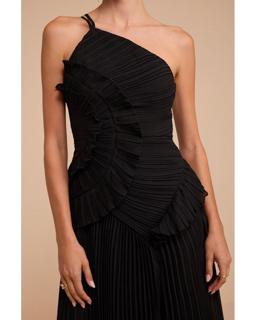 Lulus Black Magdalene Pleated Asymmetrical Maxi Dress