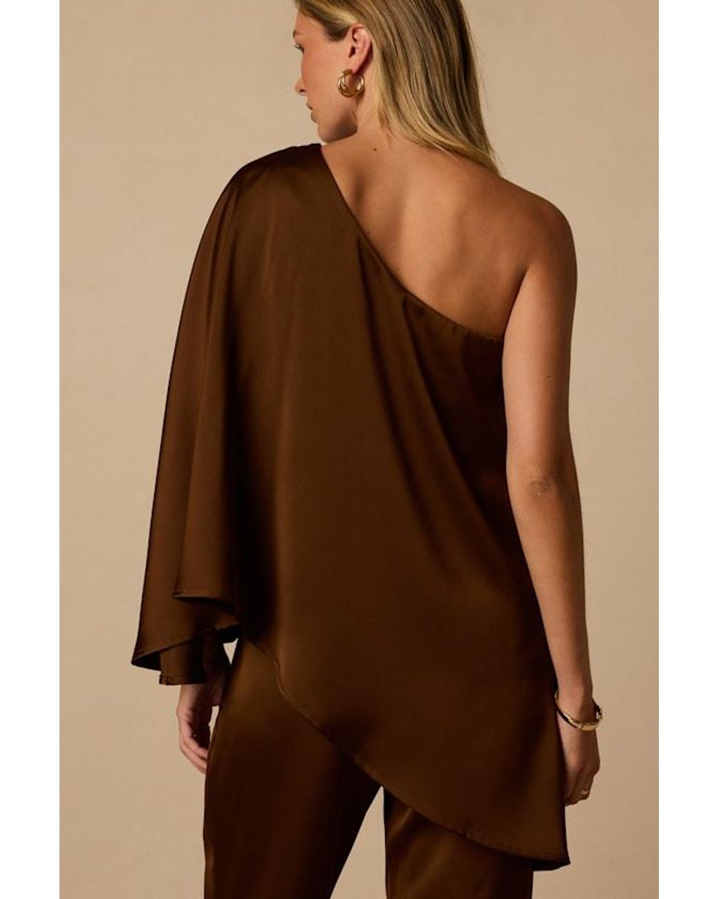 Lulus Brown Winona Satin One-Shoulder Top