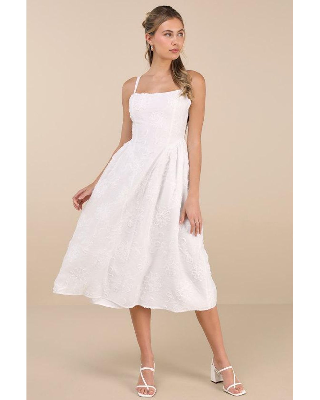 Lulus Natural Teodora Floral Applique Lace-Up Midi Dress