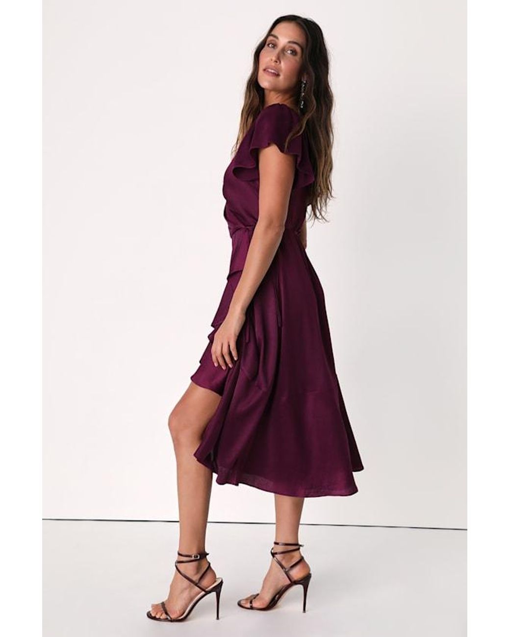 Lulus Serene Sight Midi Wrap Dress in Purple | Lyst