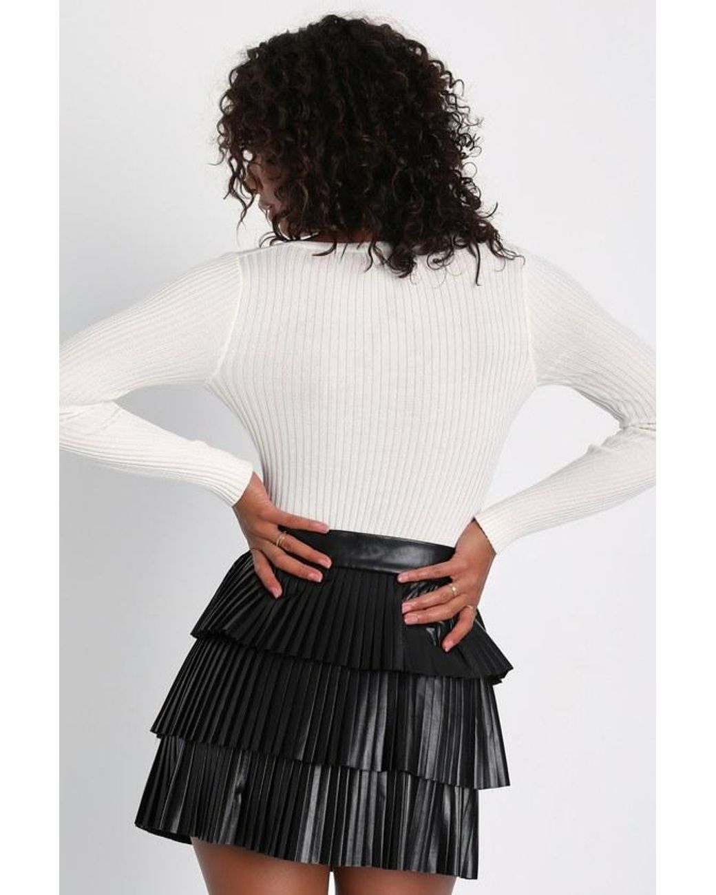 Lulus White Bold Charm Vegan Leather Pleated Tiered Mini Skirt