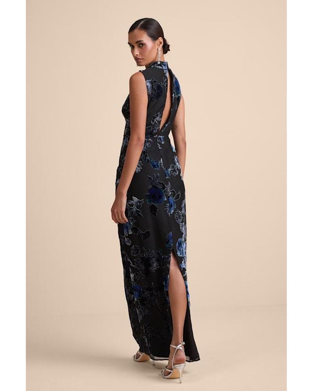 Lulus Natural Composed Glamour And Floral Burnout Velvet Maxi Dress