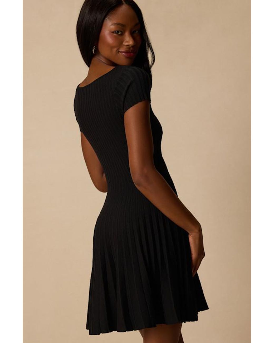 Lulus Black Sarielle Pleated Sweater Mini Dress