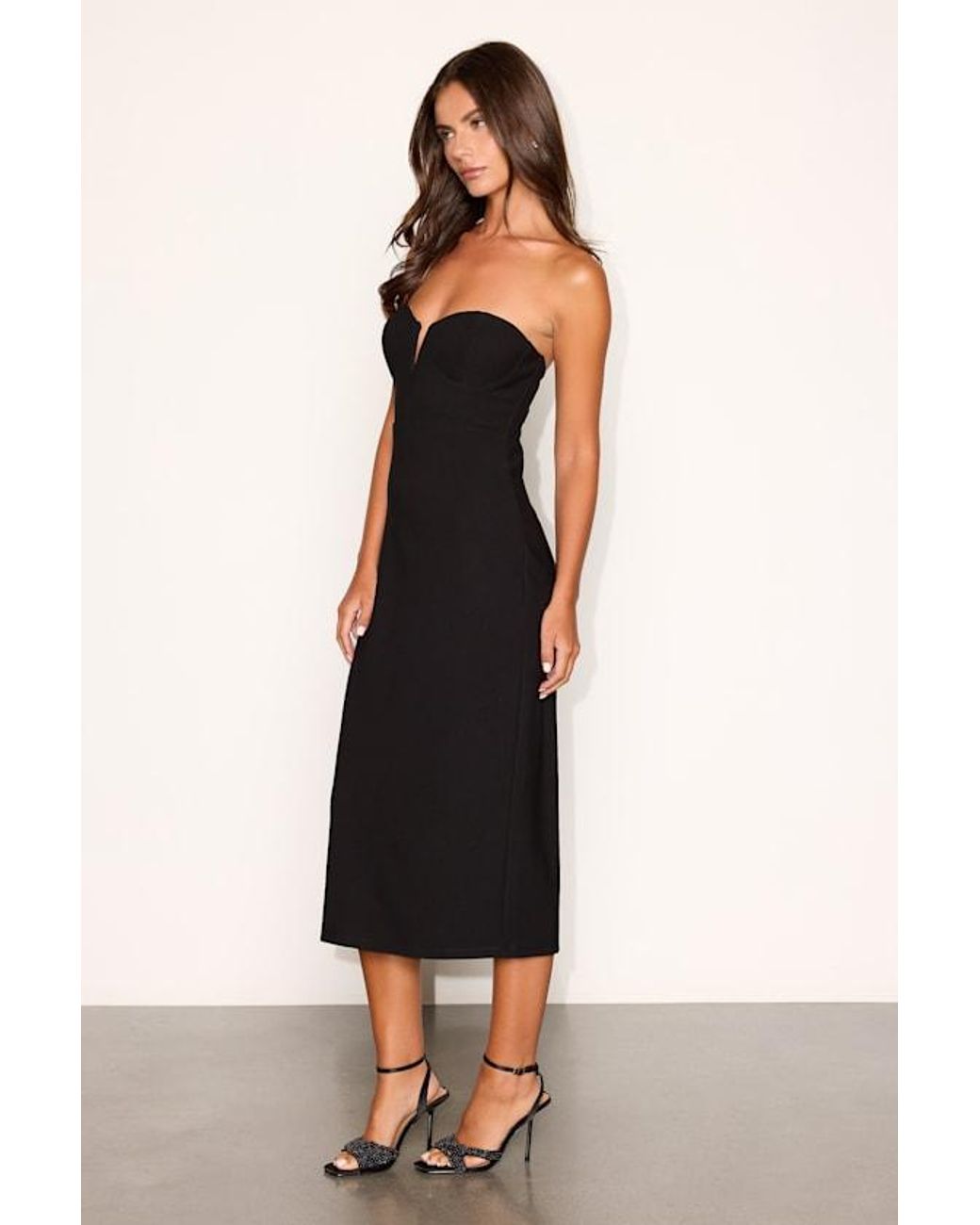 Lulus Black Vivienne Strapless Midi Dress