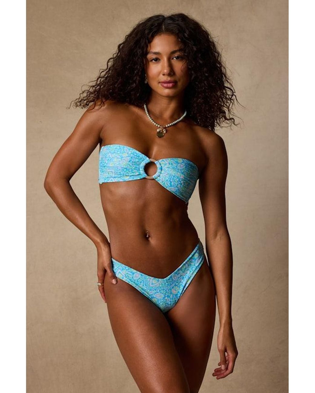 Kulani Kinis Blue La Belle Paisley Bandeau O-Ring Bikini Top