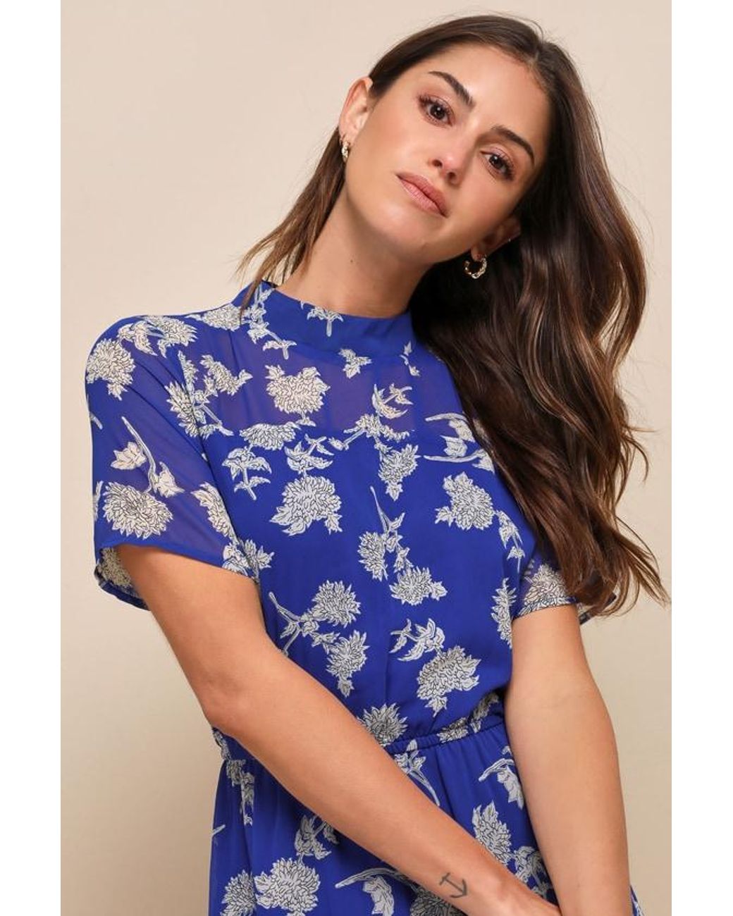Lulus Blue Floral Dressed Up Floral Print Midi Dress