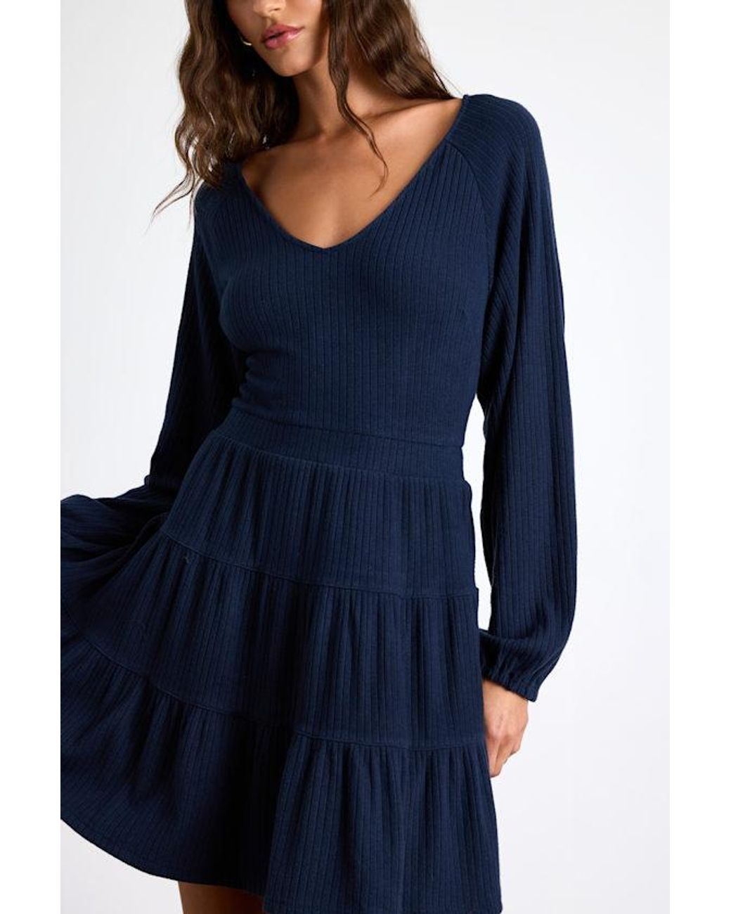 Lulus Blue Adorable Option Dark Long Sleeve Mini Sweater Dress