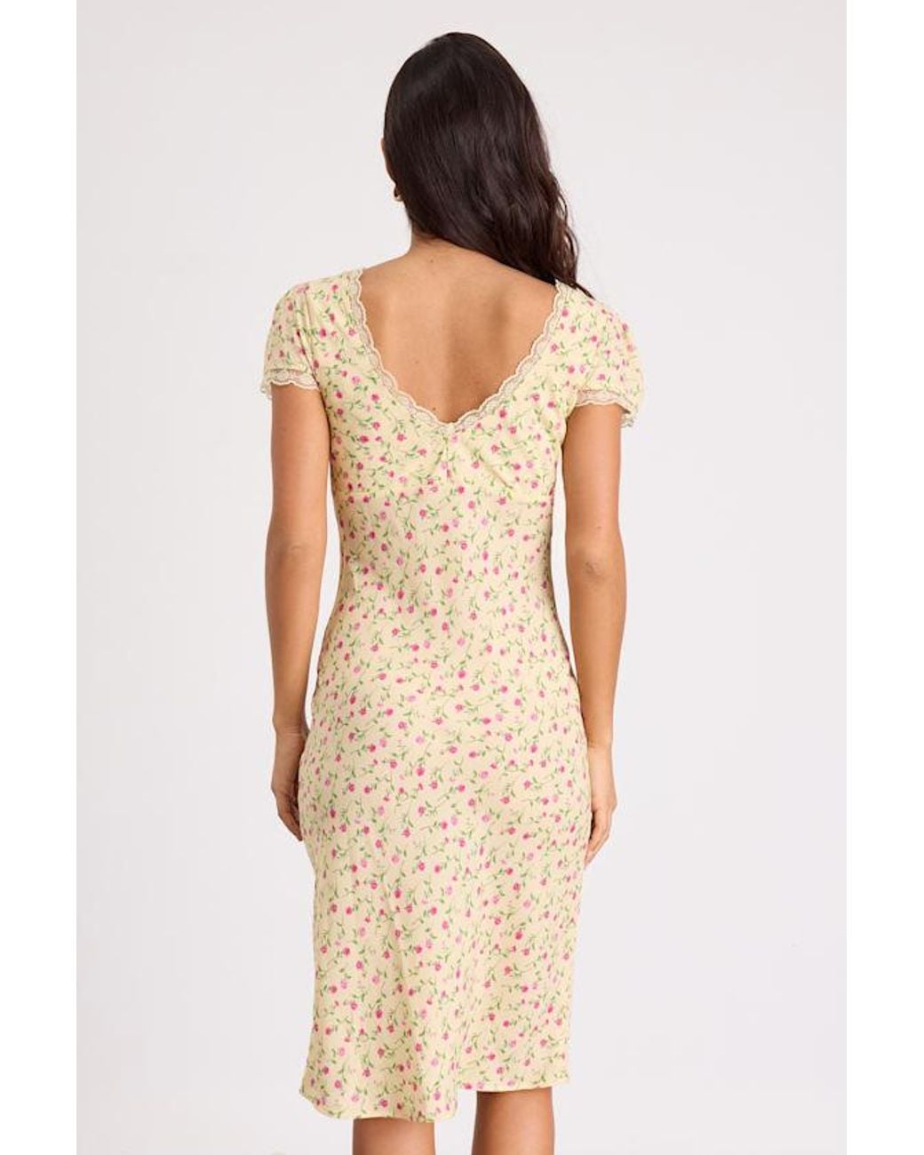Lulus Natural Liv Ditsy Floral Slip Midi Dress