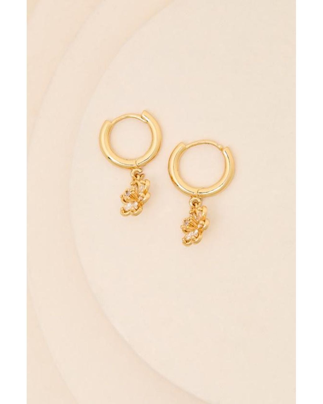 Lulus Natural Taleen Floral Huggie Hoop Earrings