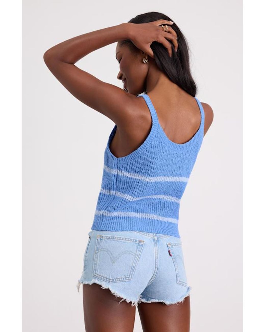 Lulus Blue Effortless Sunshine Striped Sweater Tank Top