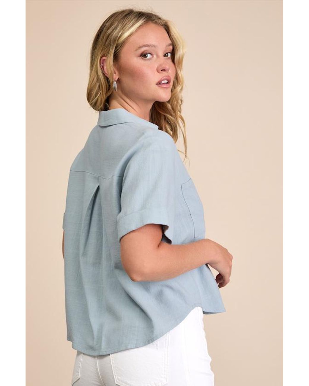 Lulus Blue Summer Escapades Linen Collared Button-Up Top