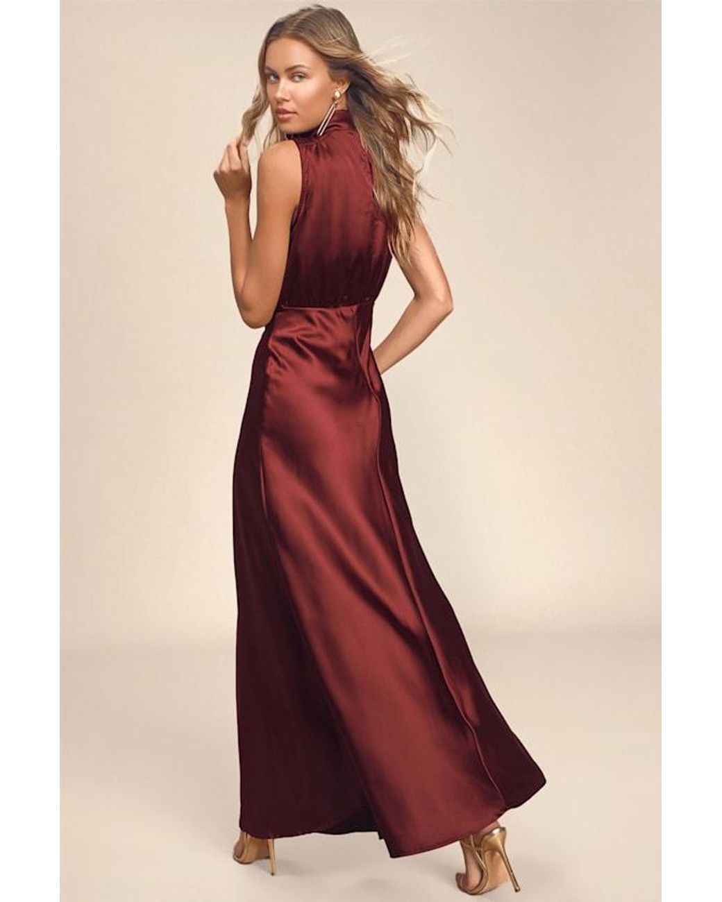 green emerald velvet dress Ashton Maxi in Wine Satin | Silk Formal Maxi Dress main image 1