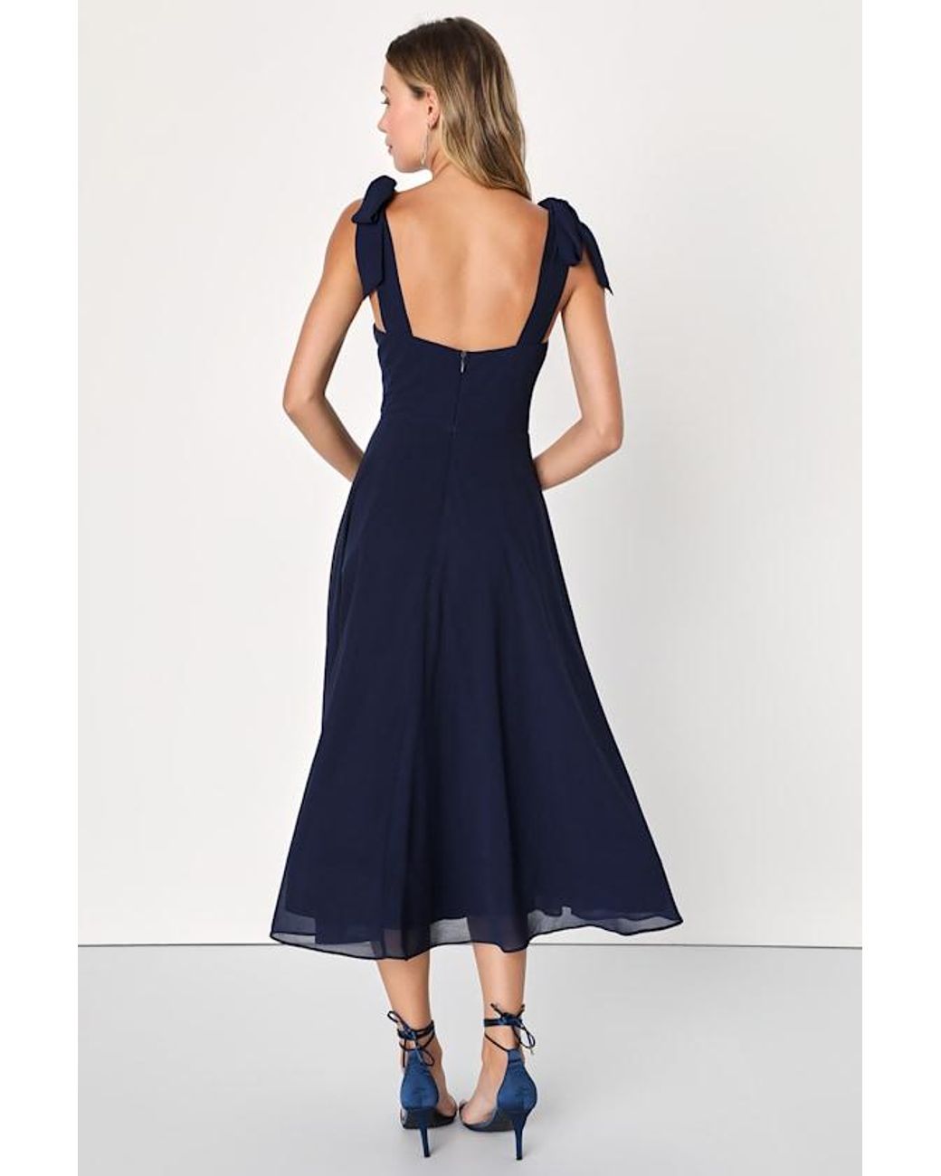 Lulus Blue Sophisticated Charisma Tie-Strap A-Line Midi Dress