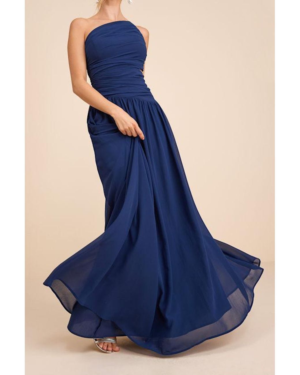 Lulus Blue Marcela Ruched One-Shoulder Maxi Dress