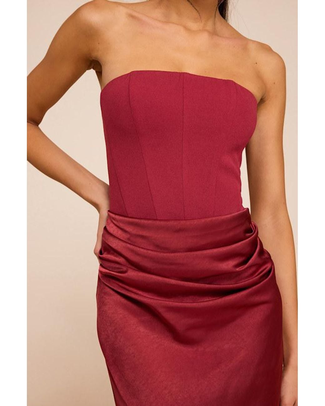 Lulus Red Mella Mixed Media Strapless Maxi Dress