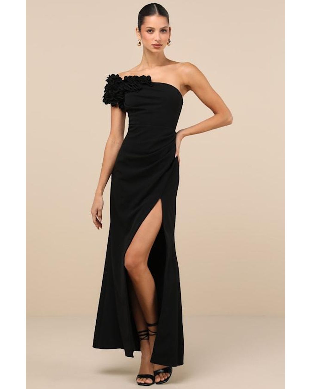 open lace back dress Harper One Shoulder Gown - White