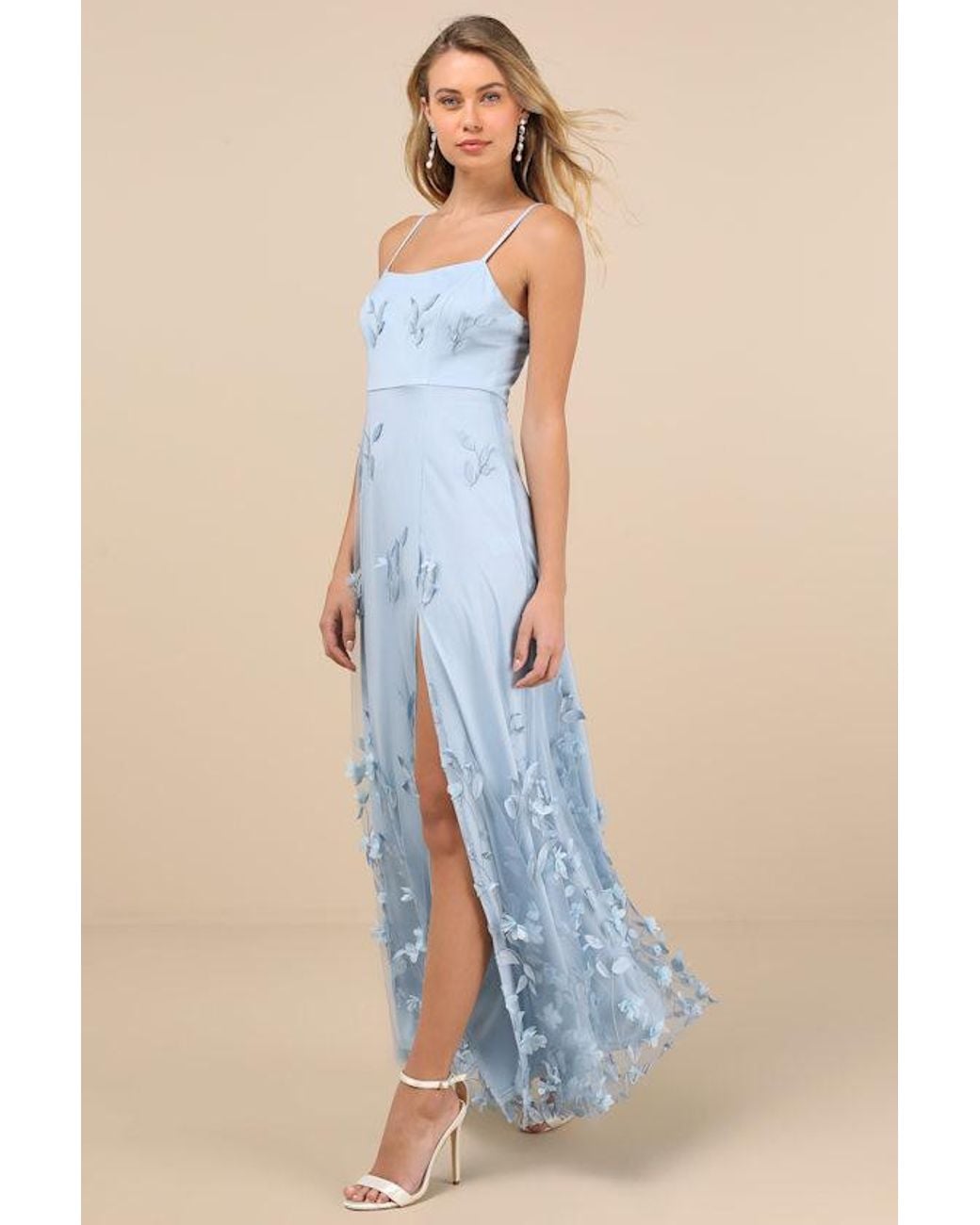 Lulus Blue Abundant Charm 3D Floral Applique Maxi Dress