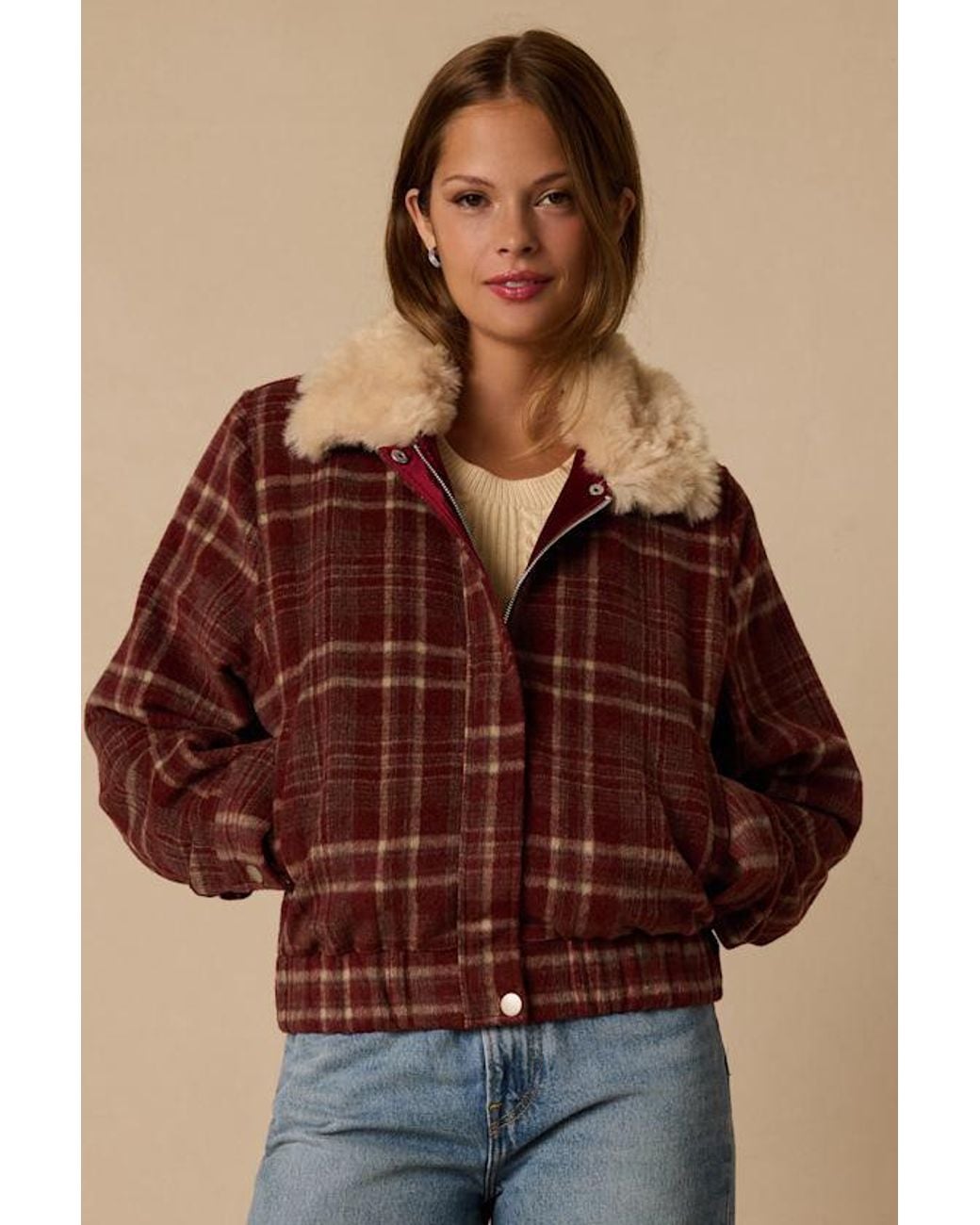 Lulus Brown Pinak Plaid Faux Fur Jacket
