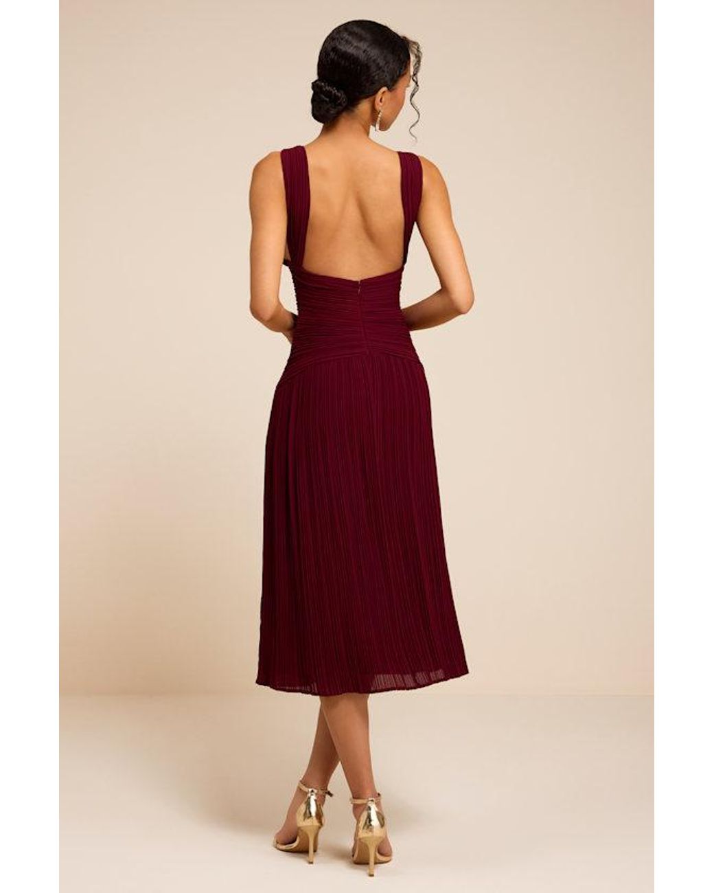 Lulus Red Kelina Pleated Drop Waist Midi Dress