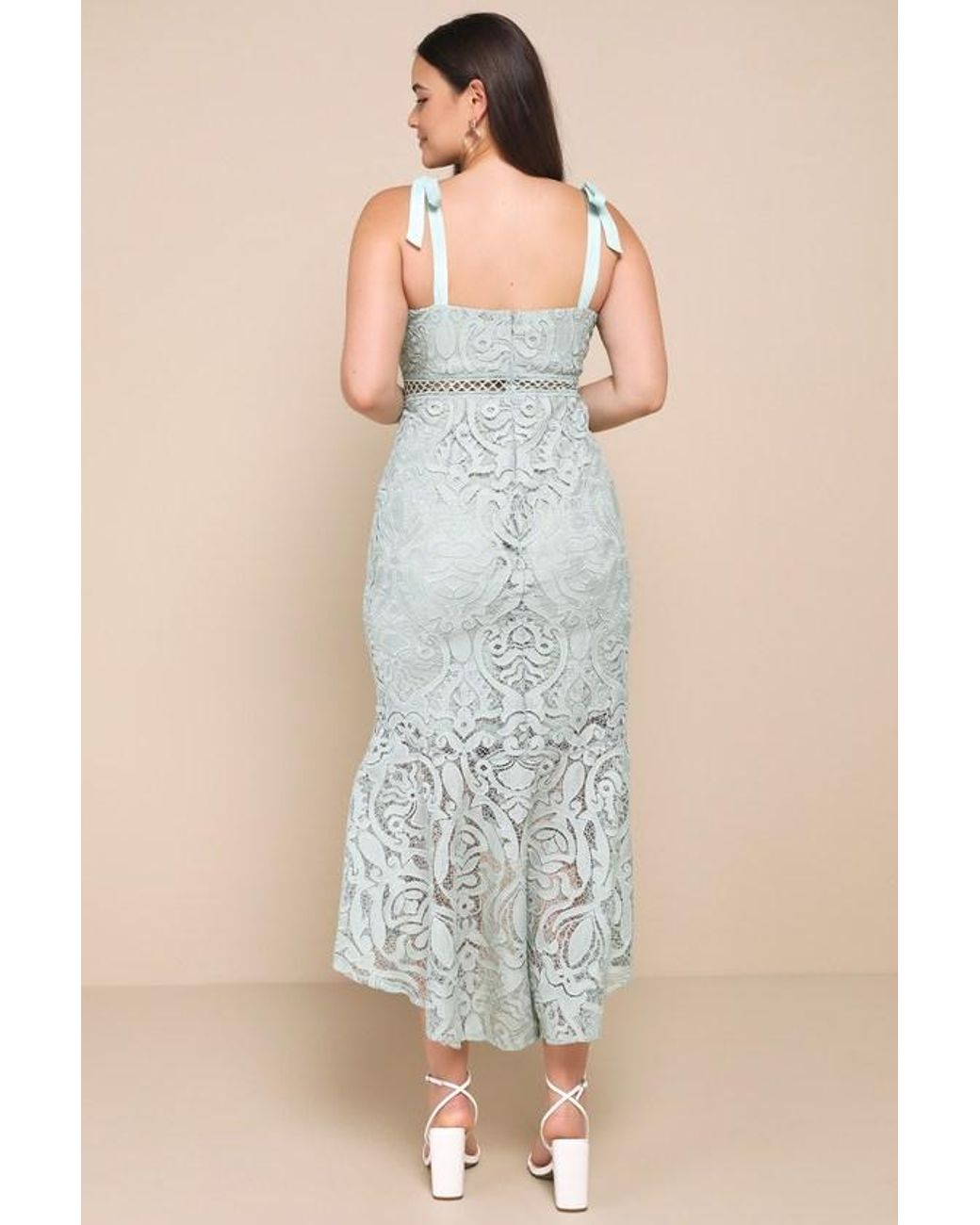 Lulus Natural Won Your Heart Lace Tie-Strap High-Low Midi Dress