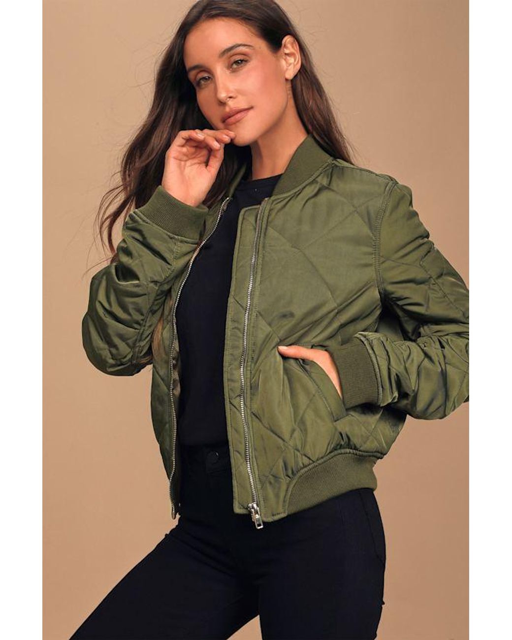 Lulus Green Style Expedition Quilted Bomber Jacket