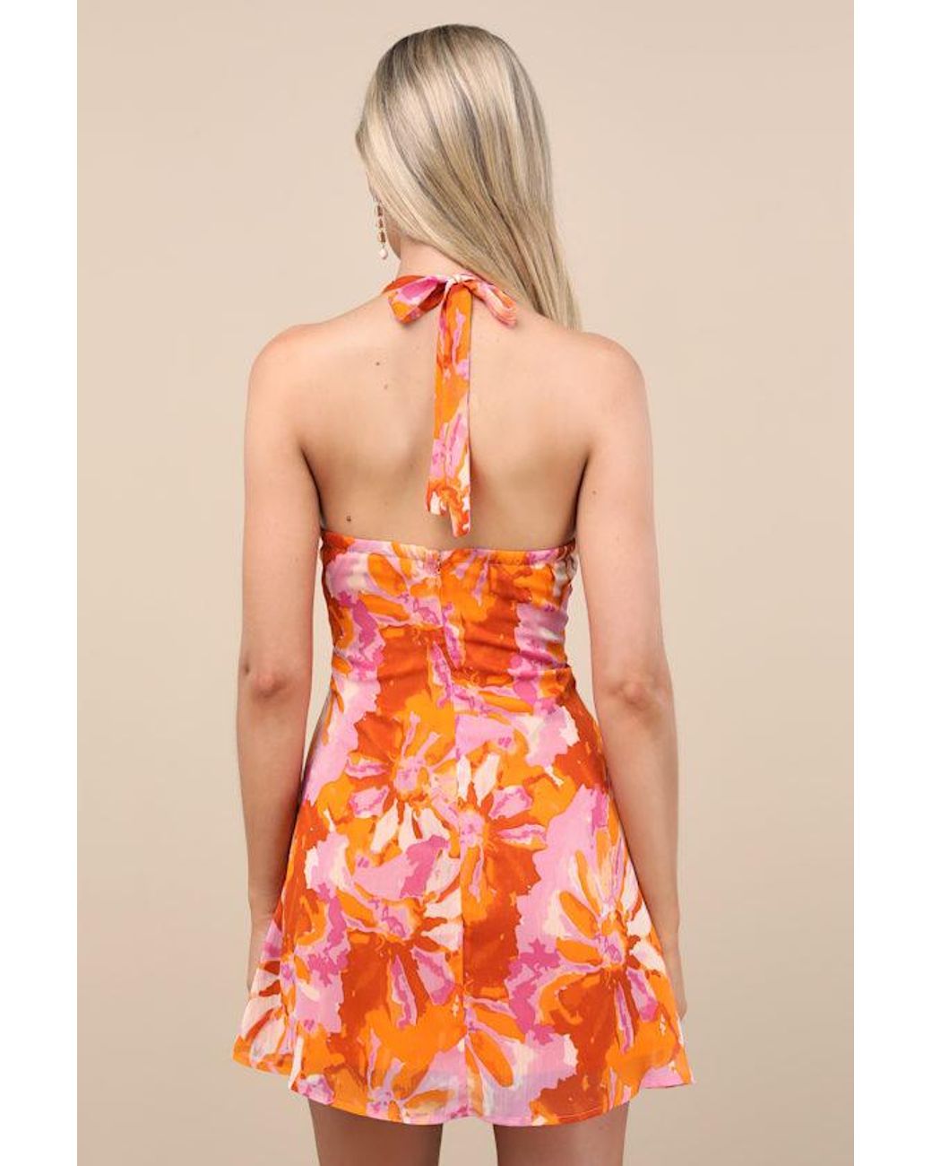 open lace back dress Orange Sunset Botanica Floral Print Linen One Shoulder Mini Sasha Dress   SABO