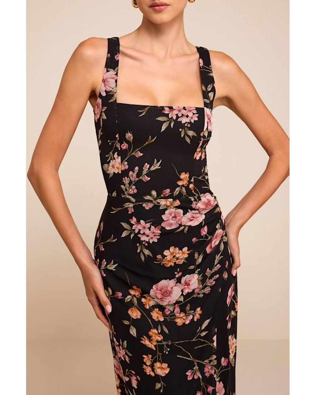 Lulus Black Lesina Floral Sleeveless Midi Dress