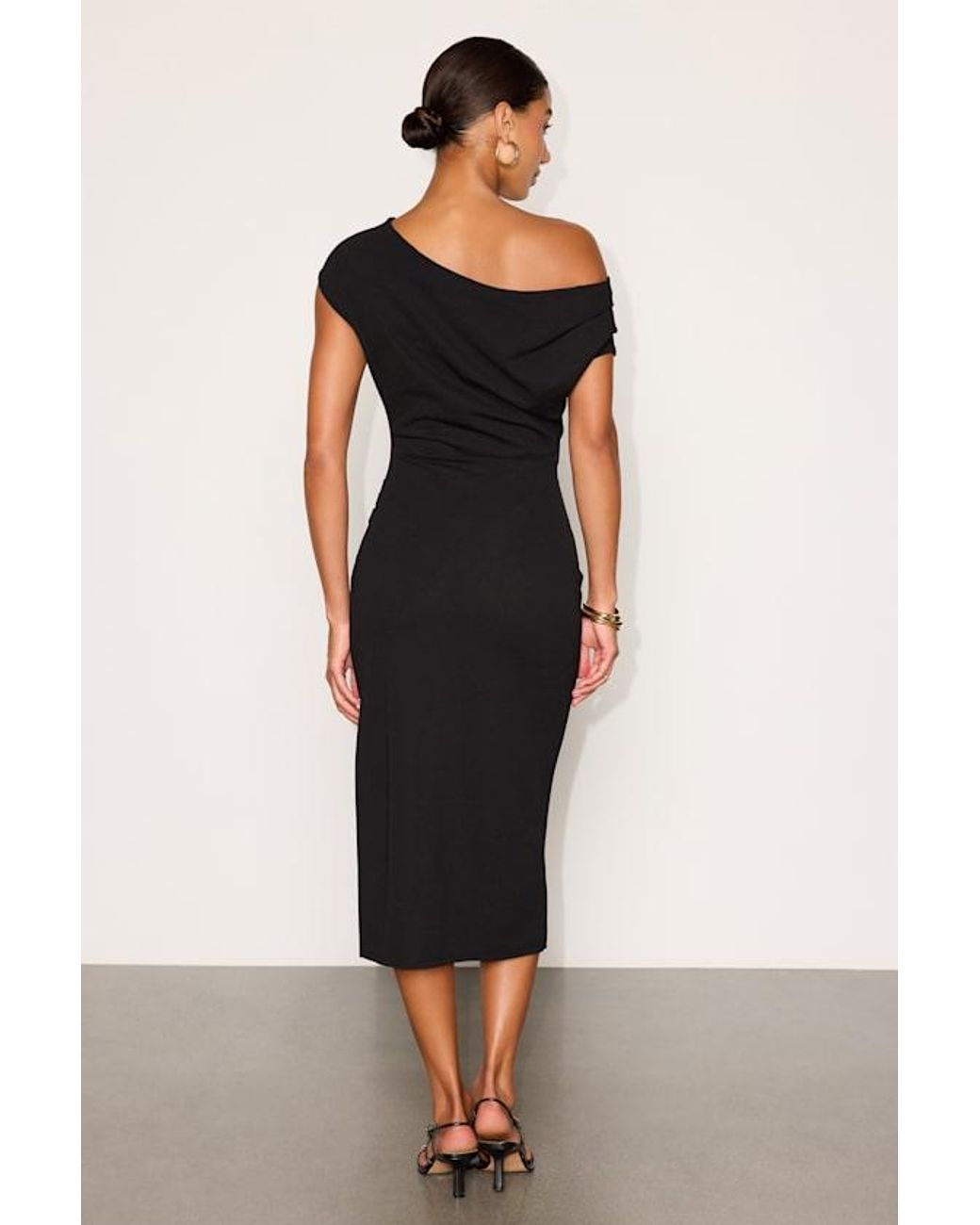 Lulus Black Janine Asymmetrical Midi Dress
