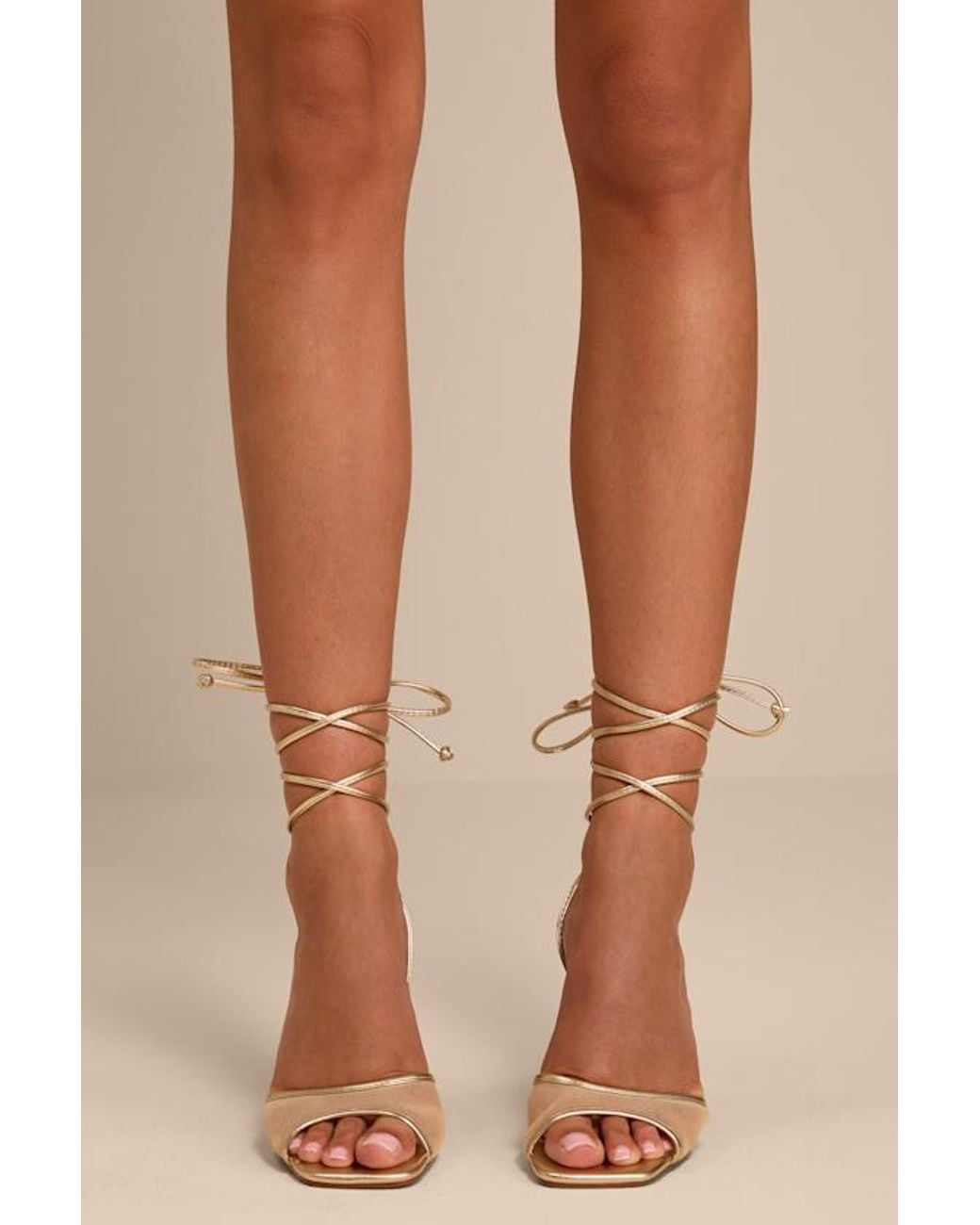 Lulus Natural Harlan Mesh Lace-Up High Heel Sandals