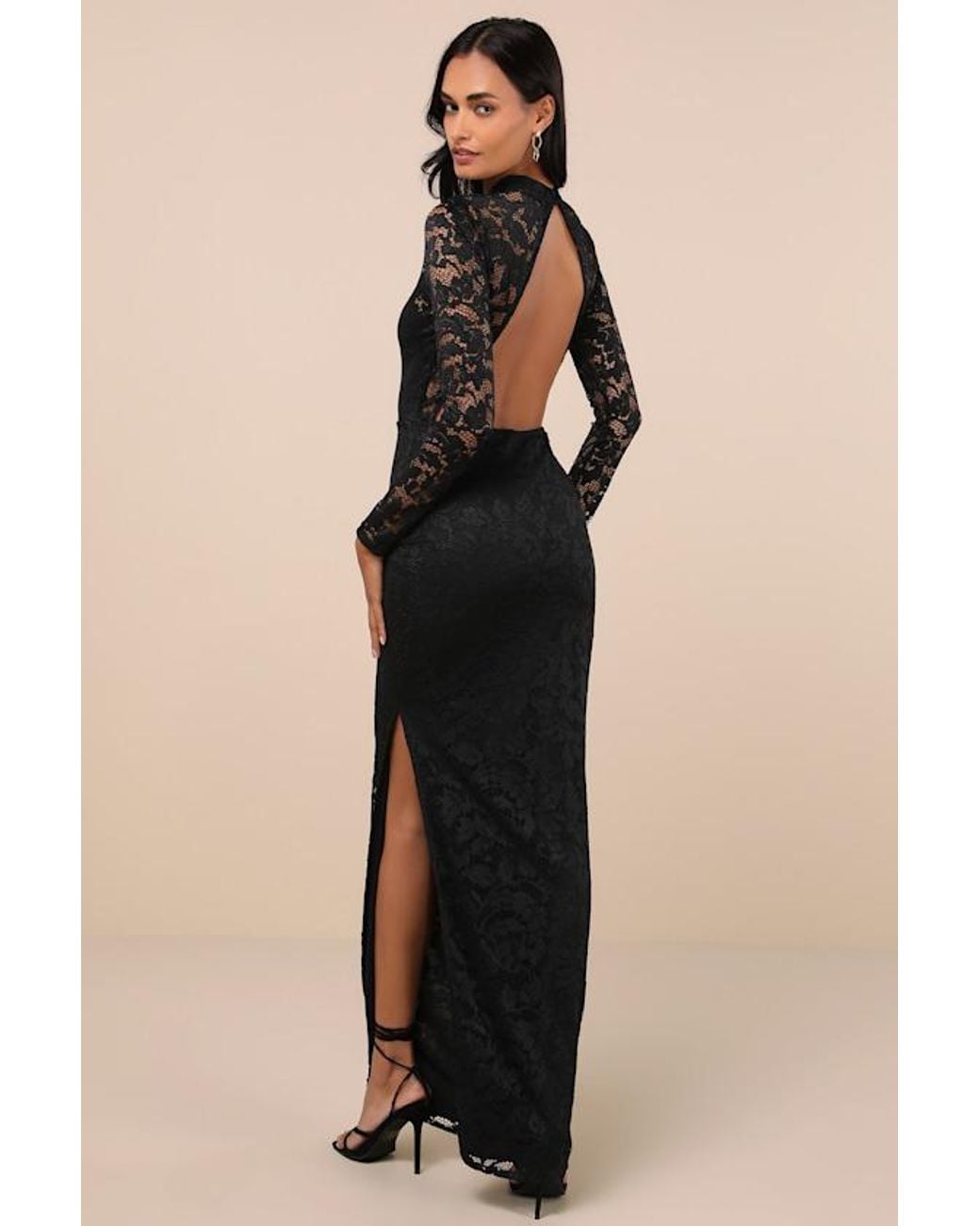Formal Dress Long Sleeve Black Lace Dresses Lulus Extravagant Energy Lace  Backless Long Sleeve Maxi Dress
