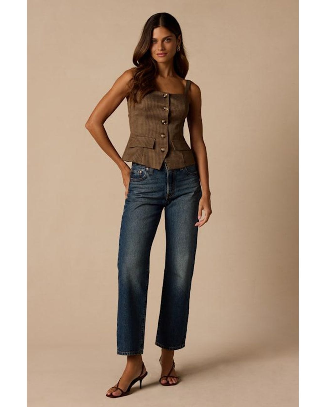 Lulus Blue Gibson Houndstooth Button-Up Tank