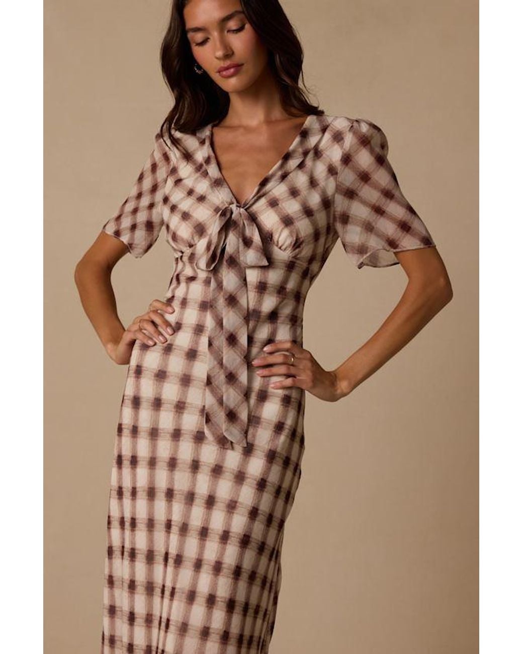 Lulus Brown Montebello & Plaid Maxi Dress