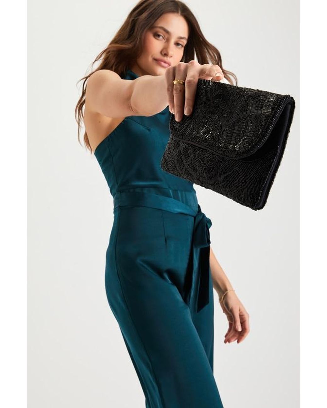 Lulus Blue Chic Option Beaded Clutch
