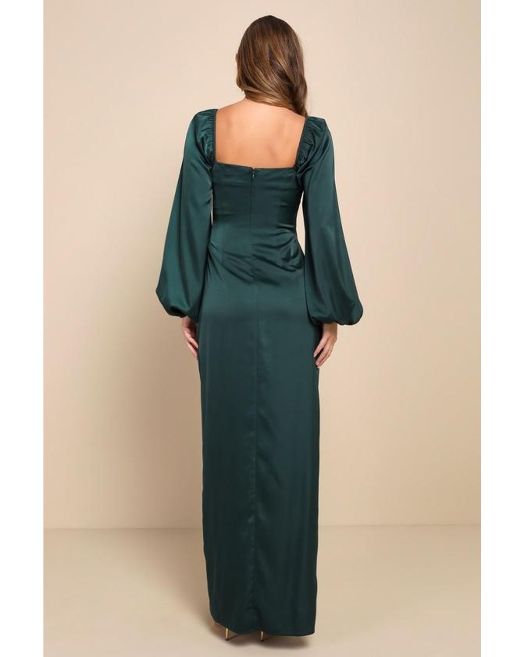 Lulus Blue Eternal Heart Satin Long Sleeve Maxi Dress