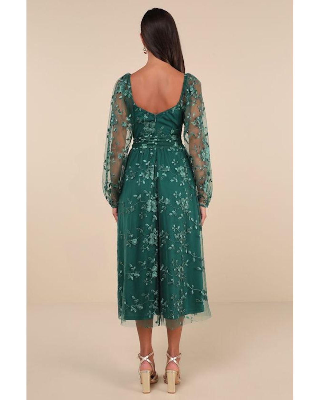 Lulus Green Darling Charisma Emerald Mesh Embroidered Midi Dress