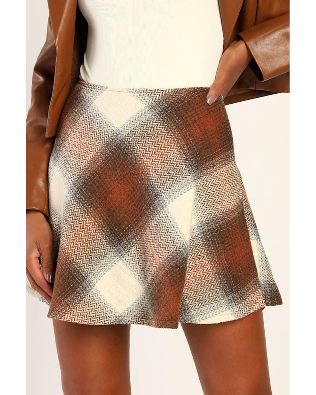 Lulus Natural Plaid You Asked And Plaid Skater Mini Skirt
