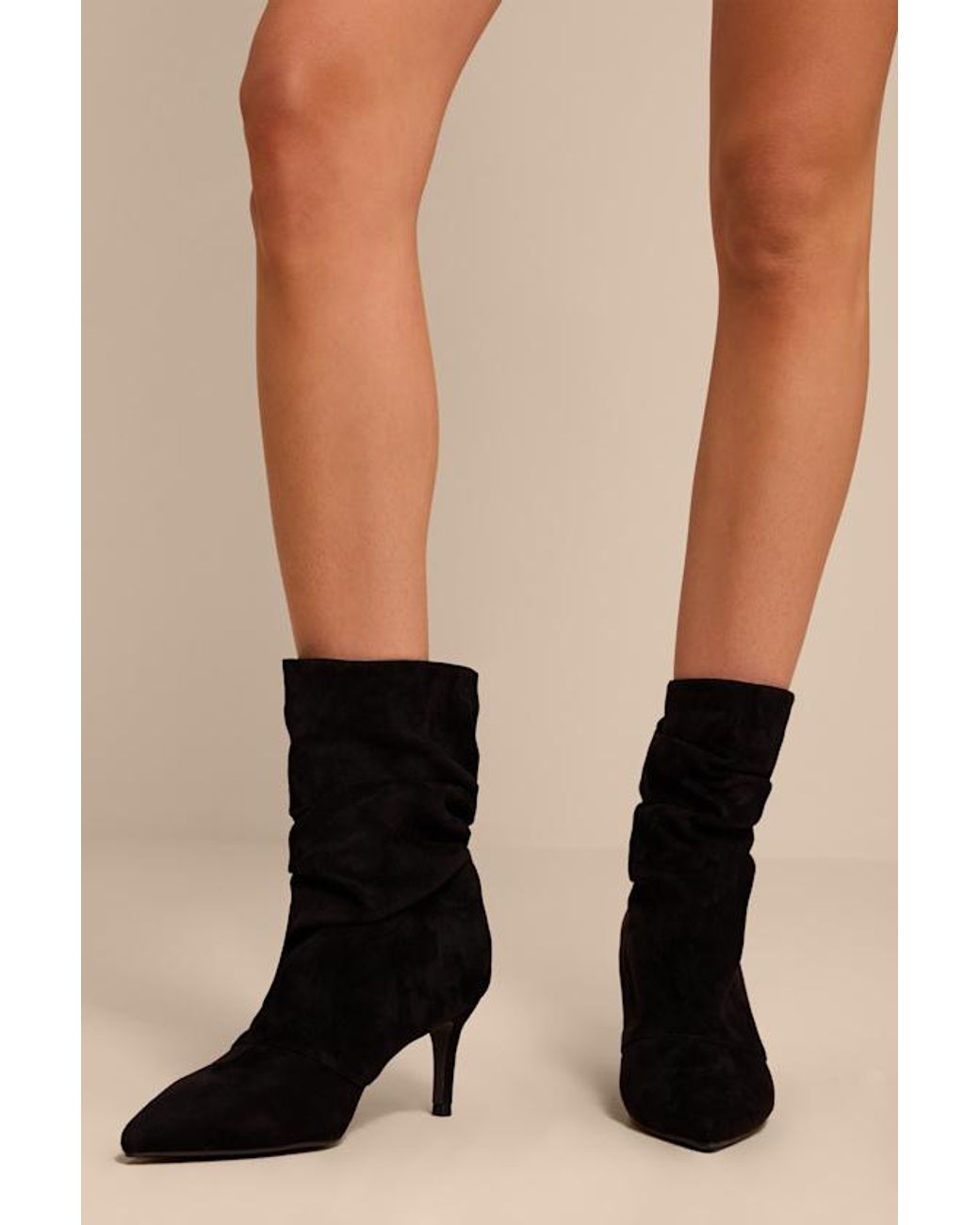 Lulus Black Randy Suede Ruched Ankle Booties