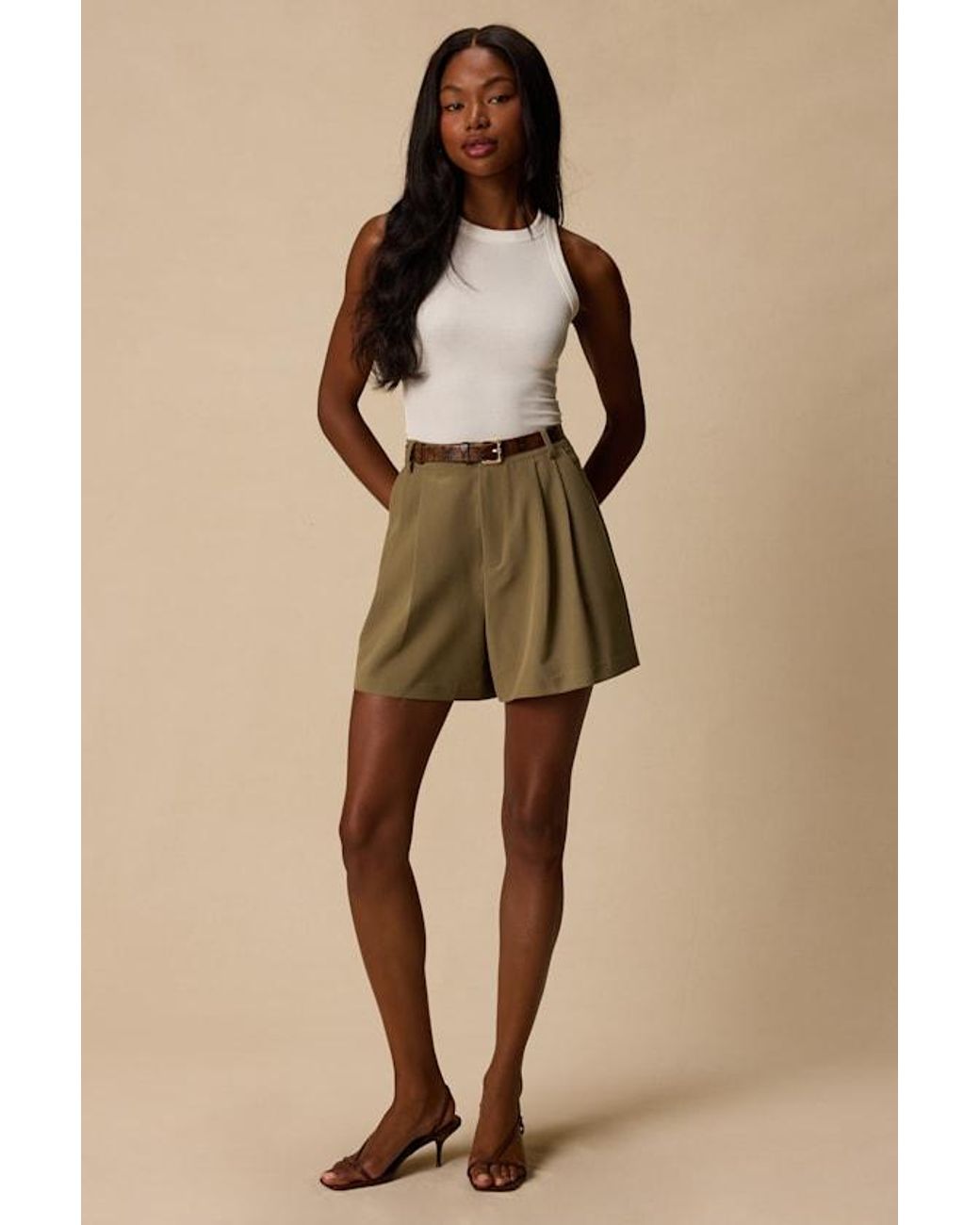Lulus Natural Sharise Pleated High-Rise Shorts