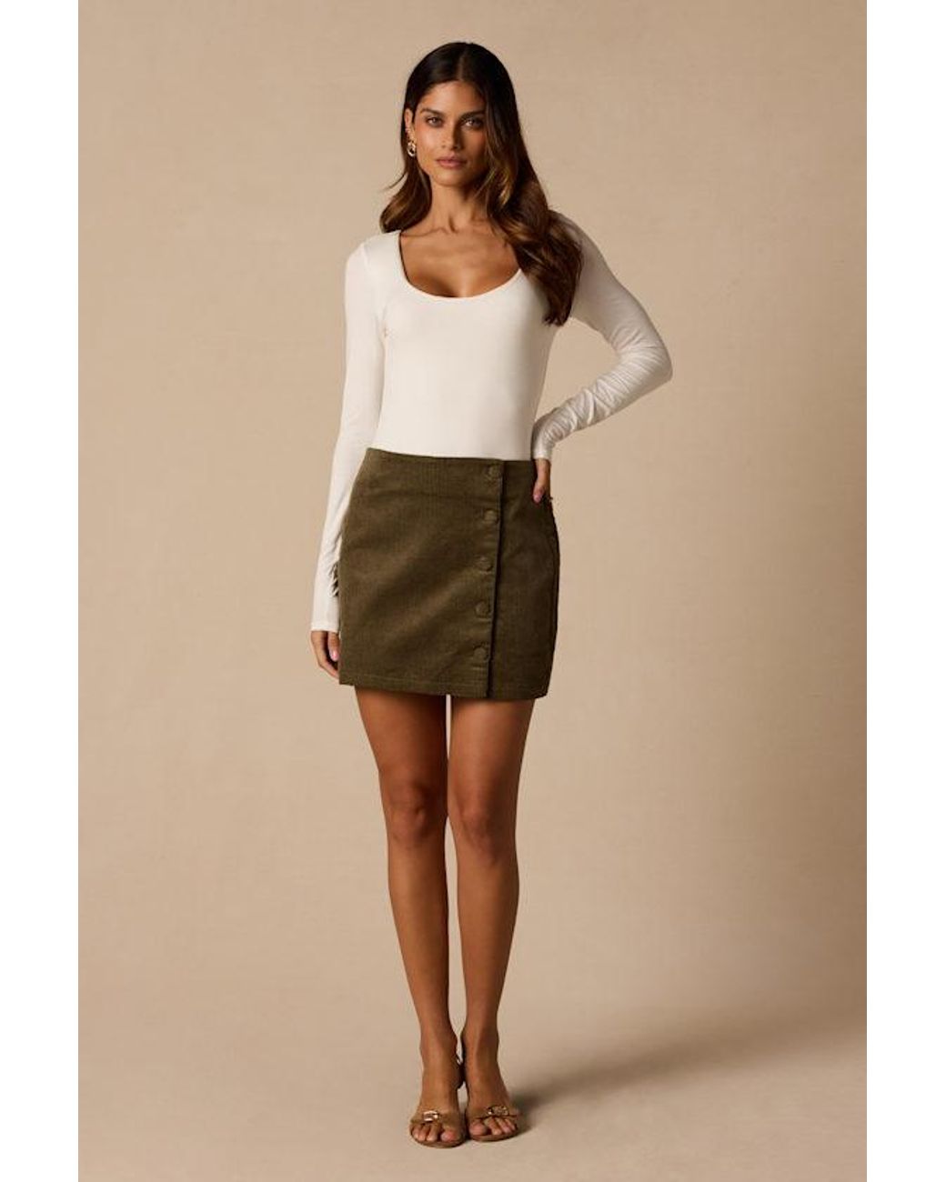 Lulus Natural Katherina Button Front Corduroy Skirt
