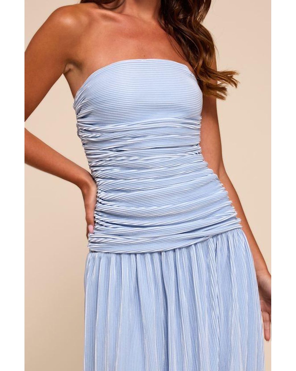 Lulus Blue Reeva Plisse Drop Waist Maxi Dress
