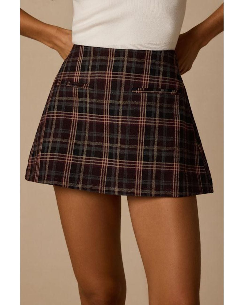Lulus Natural Haislyn Plaid A-Line Skort