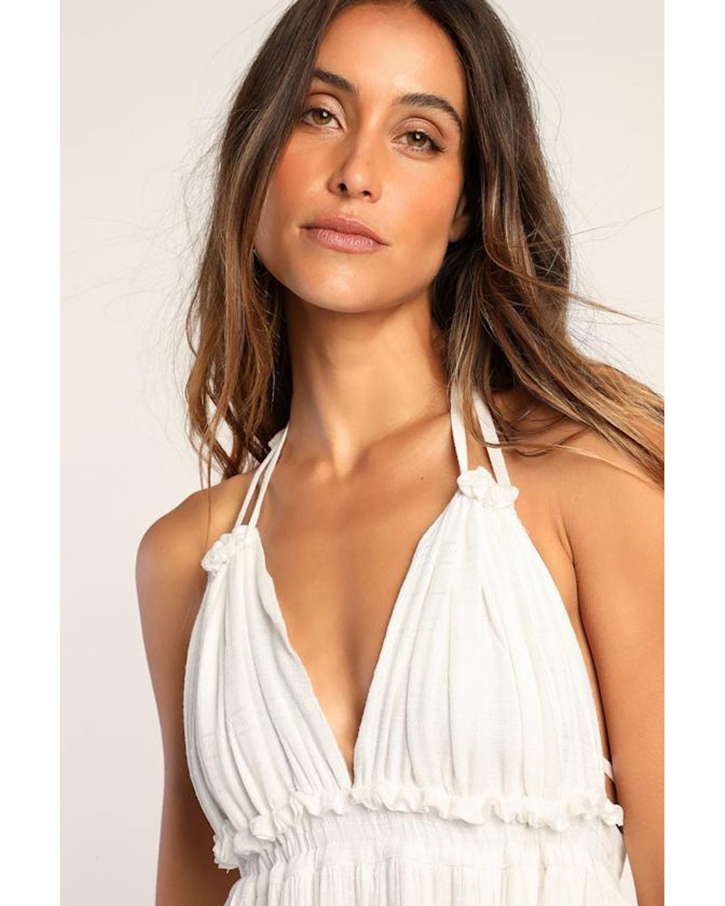 Lulus White Pretty As A Picture Ruffled Halter Dress