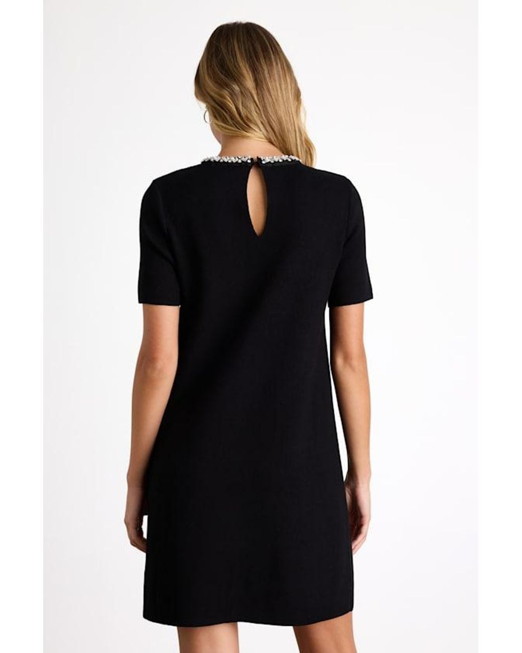 Lulus Black Hila Rhinestone Crew Neck Shift Sweater Dress