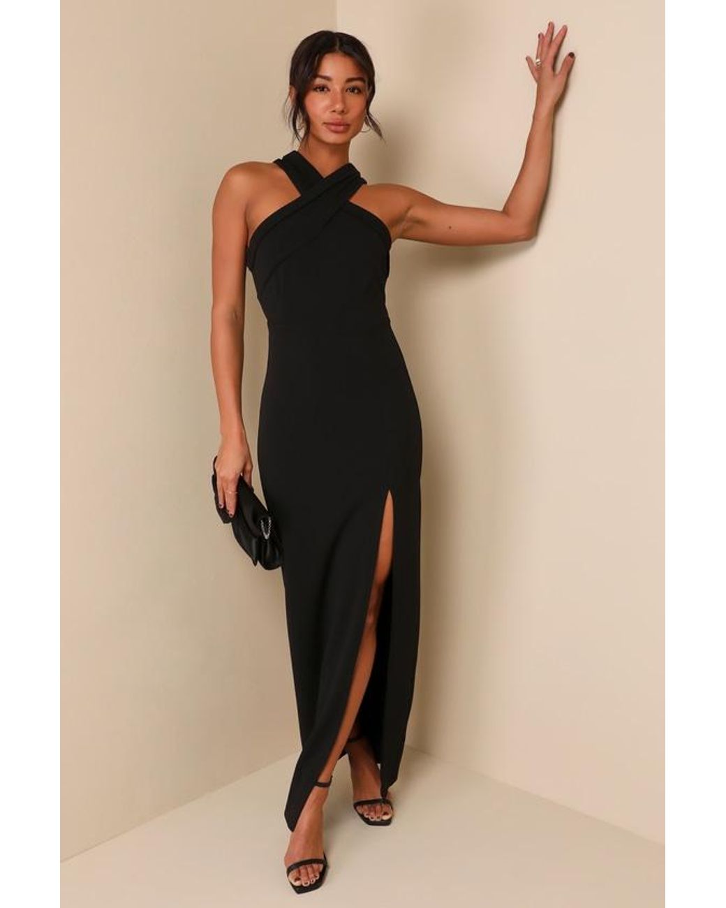 Lulus Blue Head To Cocktail Hour Halter Neck Maxi Dress
