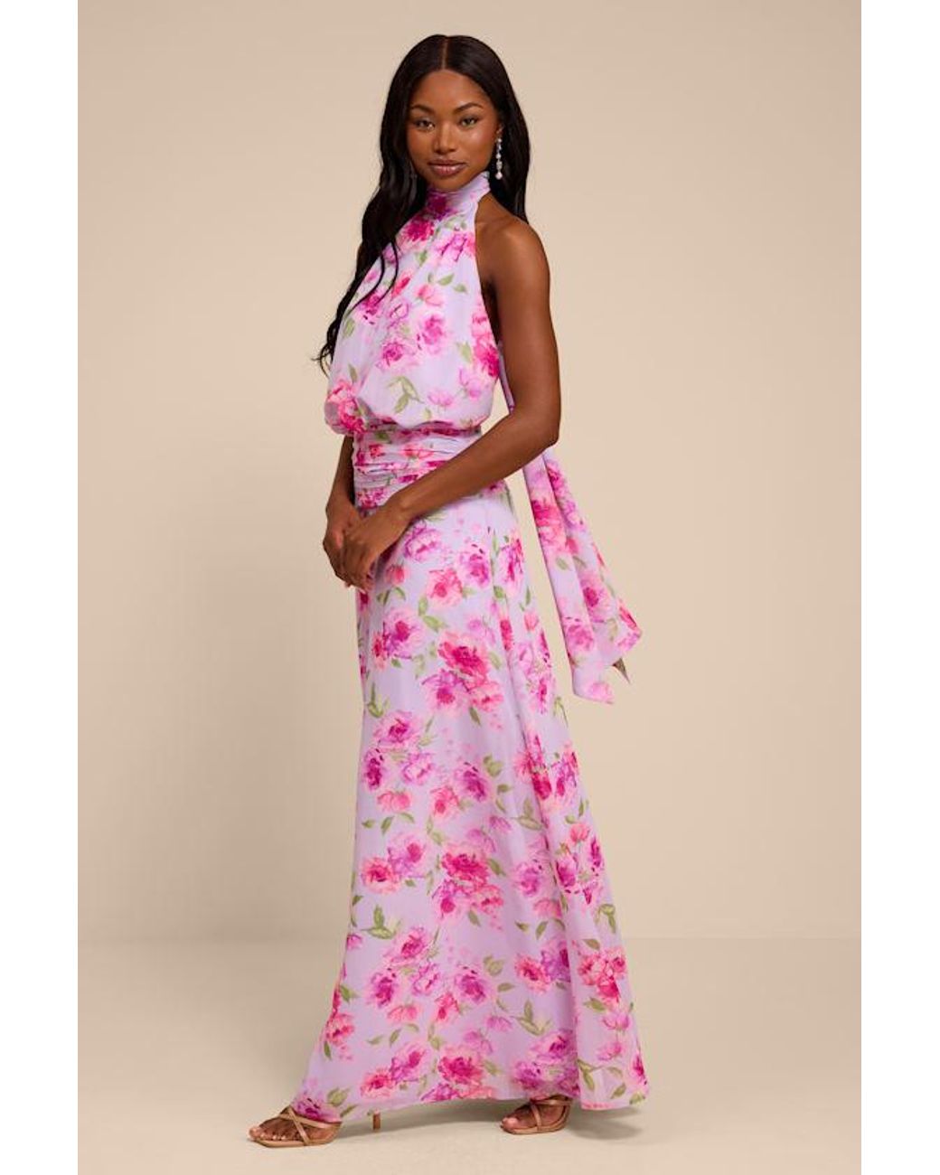 Lulus Pink Kenzie Multi Floral Backless Maxi Dress