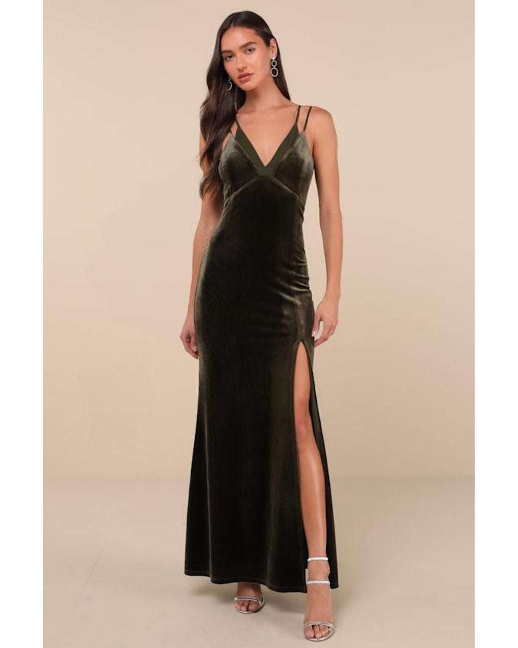 Lulus Immensely Glam Velvet Backless Maxi Dress in Natural | Lyst