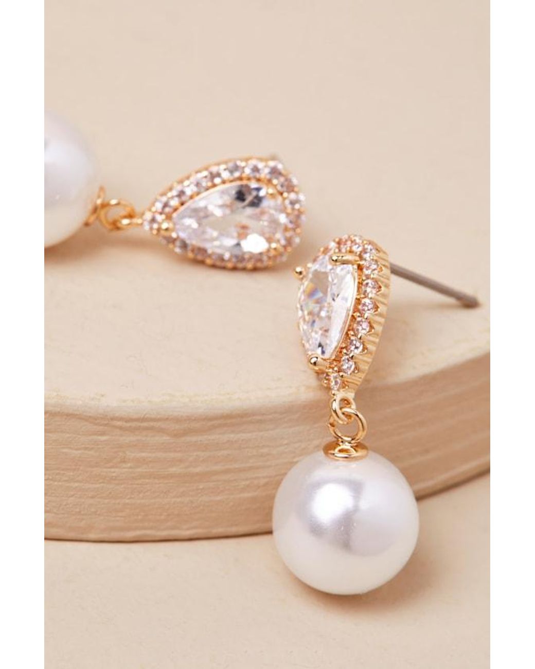 Lulus Natural Miona And Pearl Rhinestone Drop Earrings