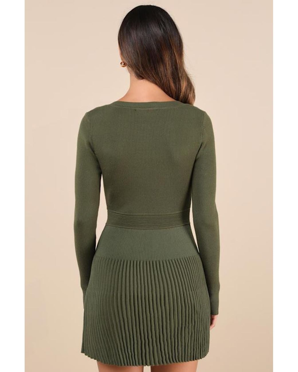 Lulus Green Chicest Crush Ribbed Long Sleeve Mini Sweater Dress