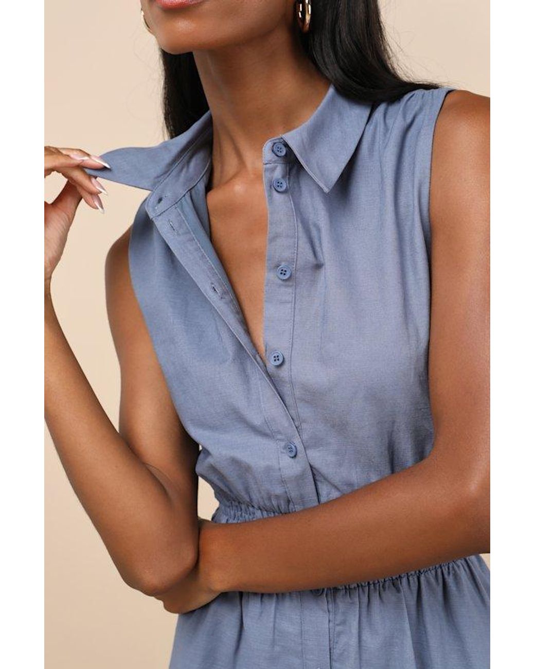 Lulus Blue Jaliyah Collared Button-Front Mini Dress