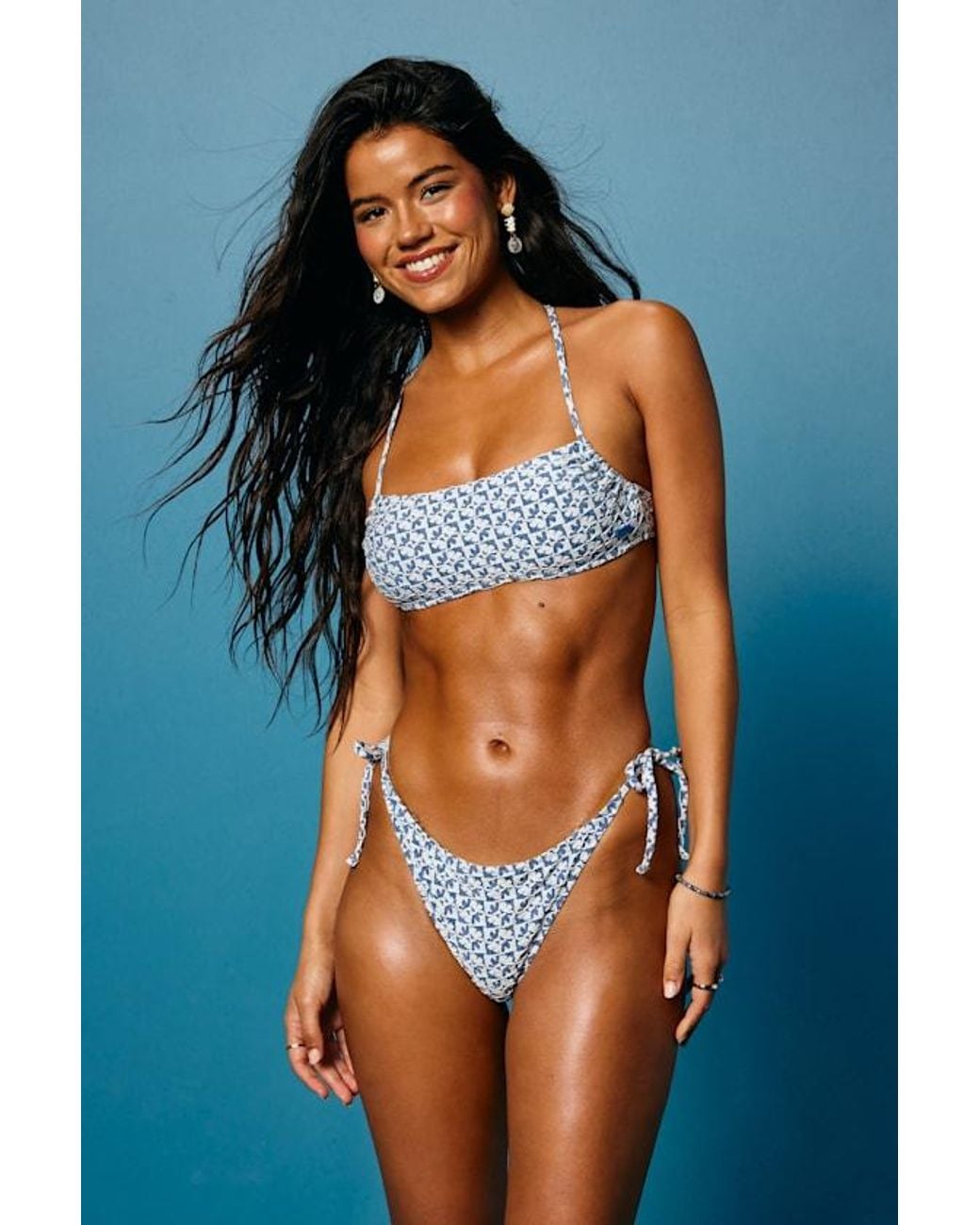 Roxy Blue Hazy Dazy Floral Bralette Bikini Top
